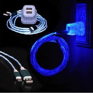 Light Up fast LED Charging Cable USB with Light Up Wall Plug Type C USB 4ft Blue